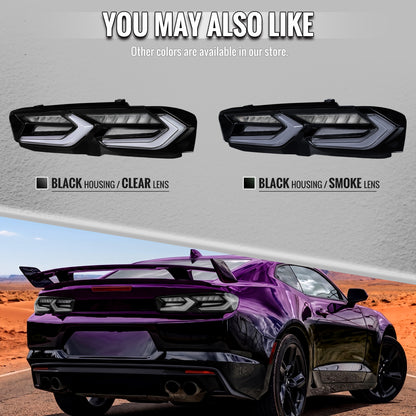 2019-2024 Chevrolet Camaro Sequential LED Turn Signal C8-Style Tail Lights (Black Housing / Smoked Lens)
