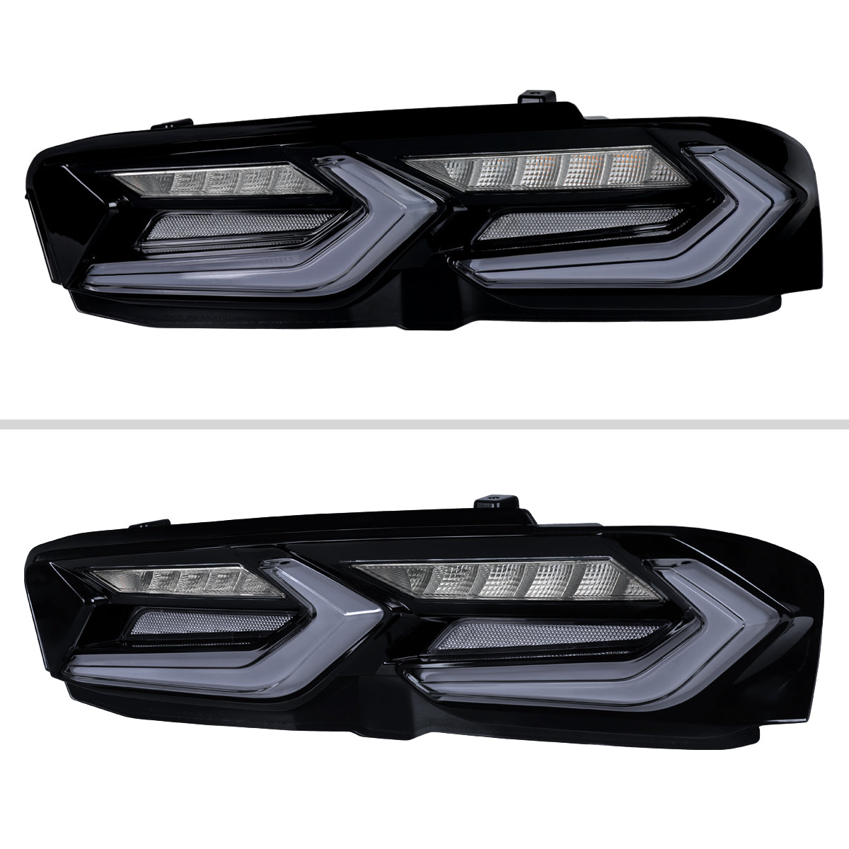 2019-2024 Chevrolet Camaro Sequential LED Turn Signal C8-Style Tail Lights (Black Housing / Smoked Lens)
