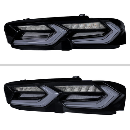 2019-2024 Chevrolet Camaro Sequential LED Turn Signal C8-Style Tail Lights (Black Housing / Smoked Lens)