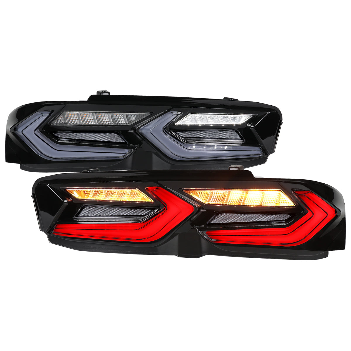 2019-2024 Chevrolet Camaro Sequential LED Turn Signal C8-Style Tail Lights (Black Housing / Smoked Lens)