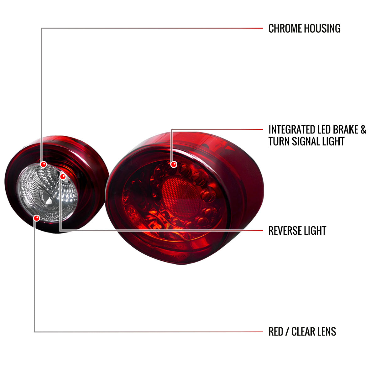 2005-2010 Chevrolet Cobalt Coupe LED Tail Lights & Trunk Reverse Lights (Chrome Housing/Red Lens)