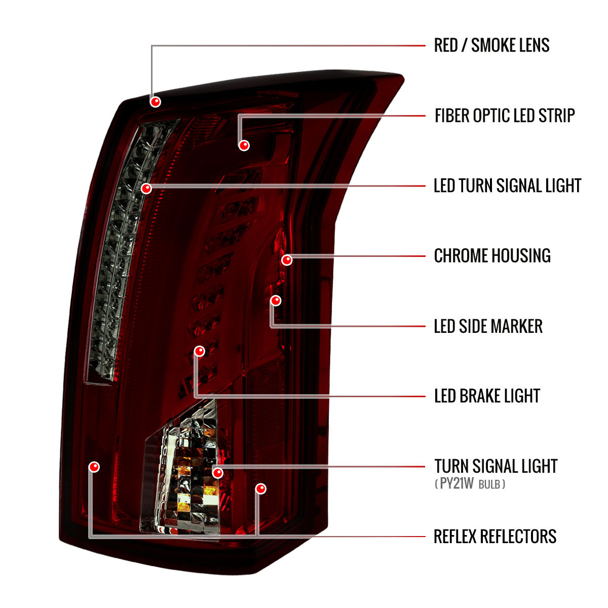 2003-2007 Cadillac CTS LED Tail Lights (Chrome Housing/Red Smoked Lens)