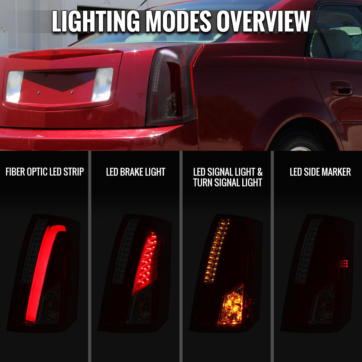 2003-2007 Cadillac CTS LED Tail Lights (Chrome Housing/Red Smoked Lens)