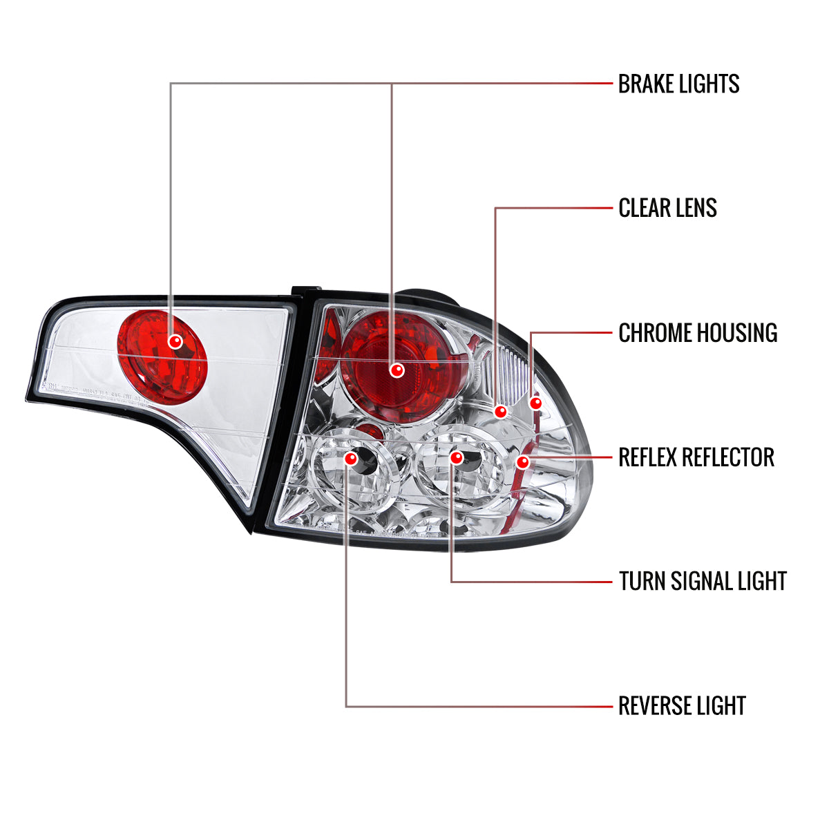 2006-2011 Honda Civic Sedan Tail Lights (Chrome Housing/Clear Lens)