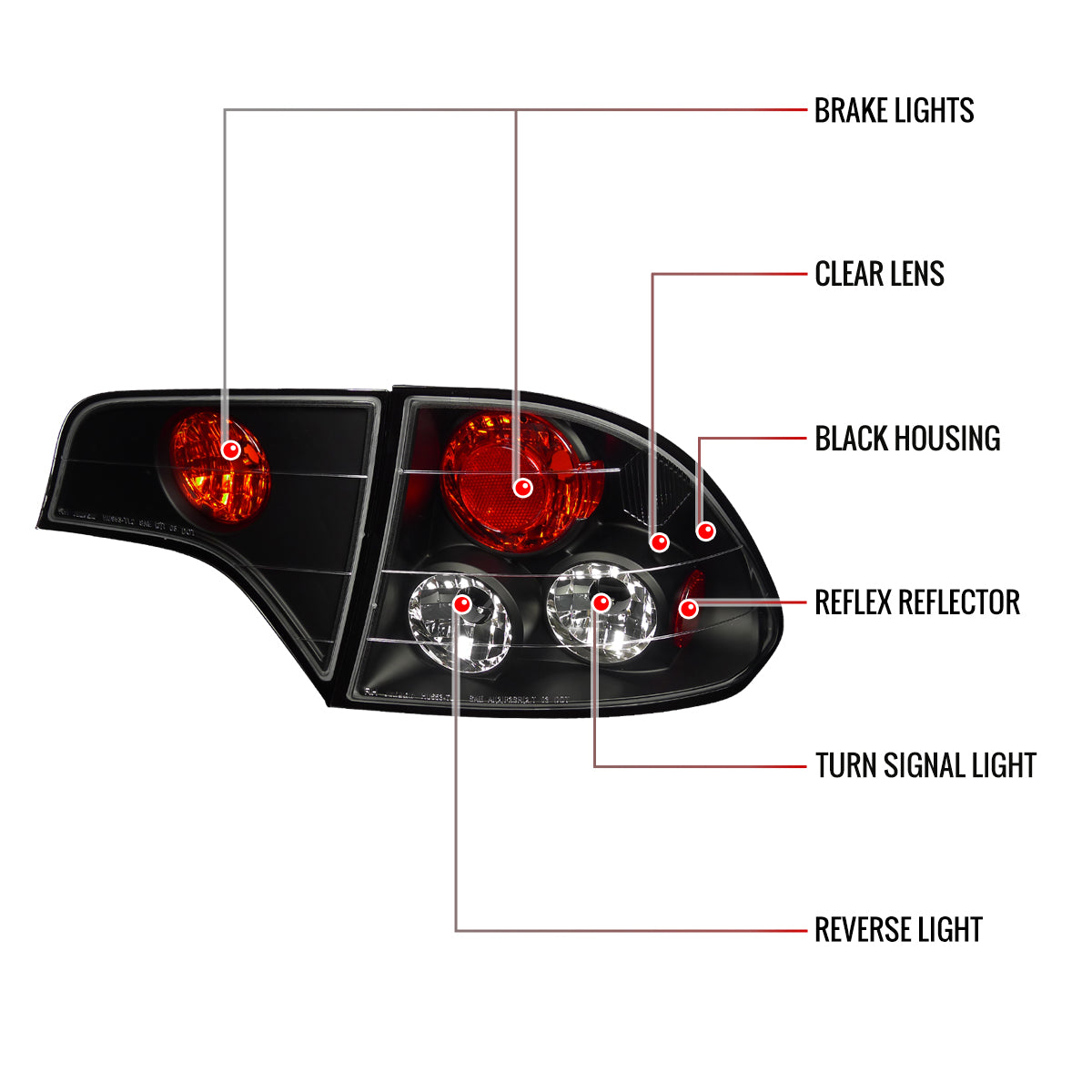 2006-2011 Honda Civic Sedan Tail Lights (Matte Black Housing/Clear Lens)