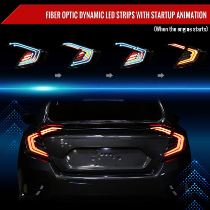 2016-2021 Honda Civic Sedan LED Tail Lights w/ Sequential Turn Signal Lights (Glossy Black Housing/Smoked Lens)