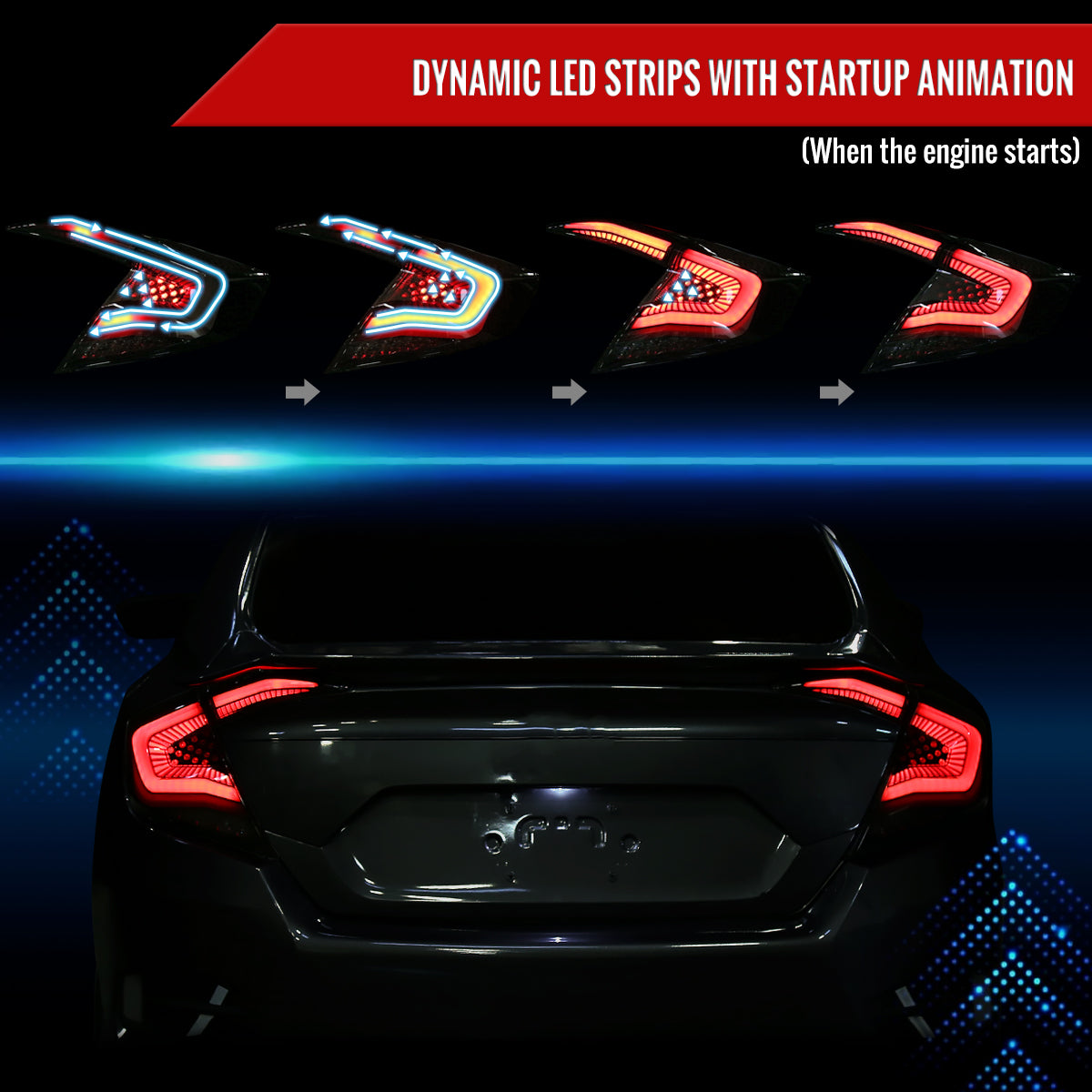 2016-2021 Honda Civic Sedan V2 LED Tail Lights w/ Sequential Turn Signal Lights (Glossy Black Housing/Smoked Lens)