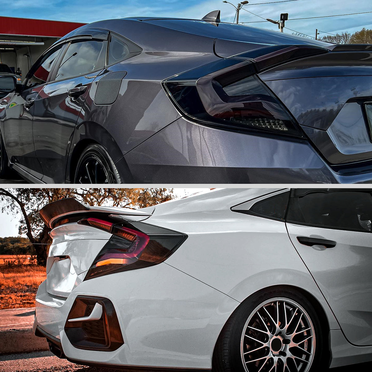 2016-2021 Honda Civic Sedan V2 LED Tail Lights w/ Sequential Turn Signal Lights (Glossy Black Housing/Smoked Lens)