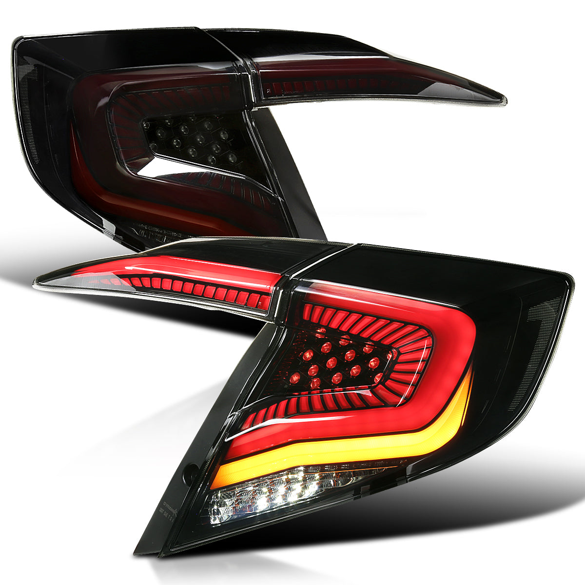2016-2021 Honda Civic Sedan V2 LED Tail Lights w/ Sequential Turn Signal Lights (Glossy Black Housing/Smoked Lens)