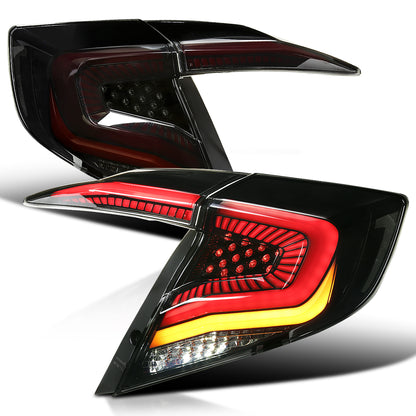 2016-2021 Honda Civic Sedan V2 LED Tail Lights w/ Sequential Turn Signal Lights (Glossy Black Housing/Smoked Lens)