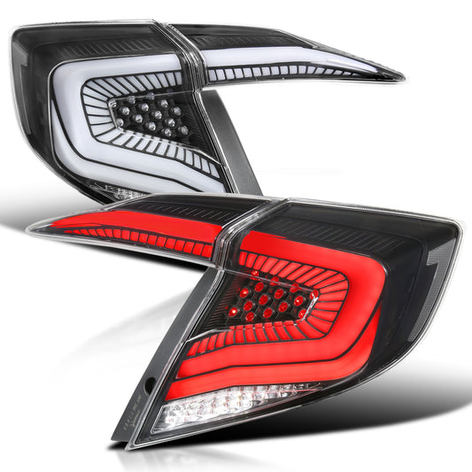 2016-2021 Honda Civic Sedan LED Tail Lights w/ Sequential Signal Lamps (Matte Black Housing/Clear Lens)