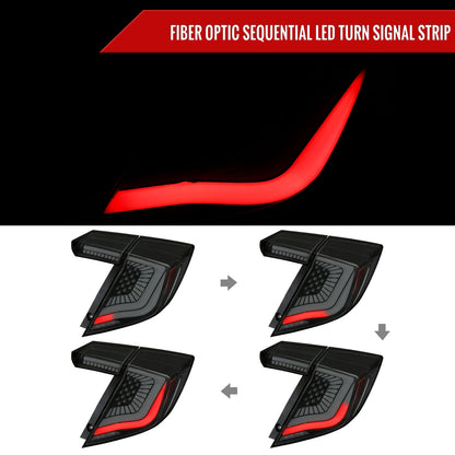2017-2021 Honda Civic Hatchback Sequential Turn Signal LED Tail Lights (Black Housing/Smoked Lens)