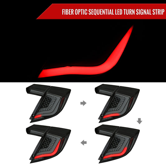 2017-2021 Honda Civic Hatchback Sequential Turn Signal LED Tail Lights (Black Housing/Smoked Lens)