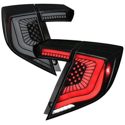 2017-2021 Honda Civic Hatchback Sequential Turn Signal LED Tail Lights (Black Housing/Smoked Lens)