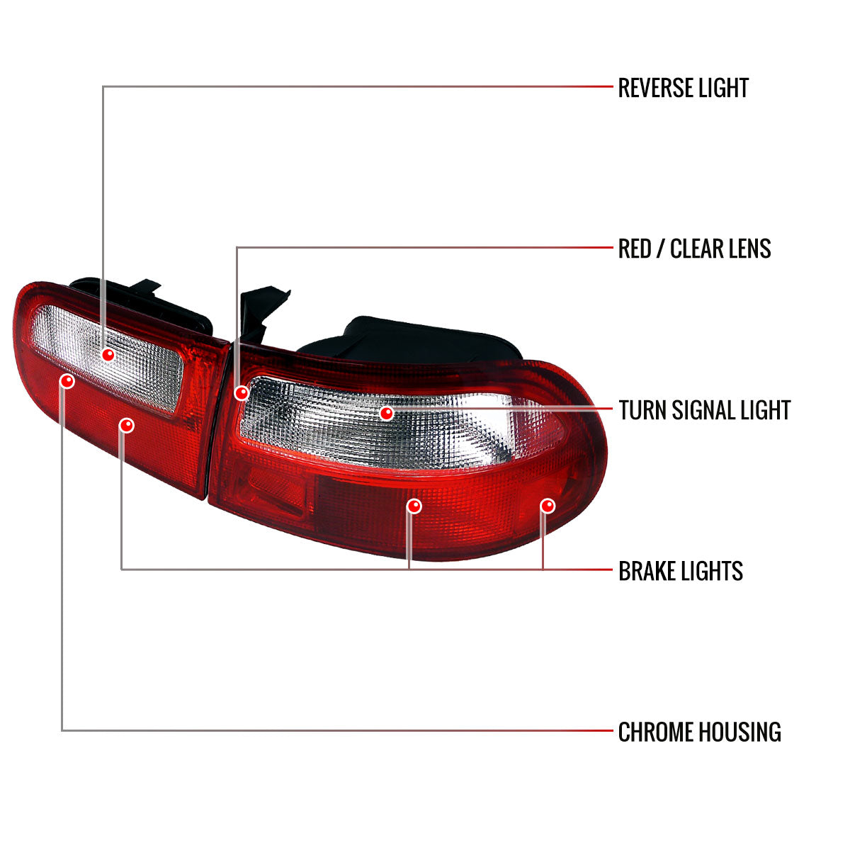 1992-1995 Honda Civic 3DR Hatchback Tail Lights (Chrome Housing/Red Clear Lens)