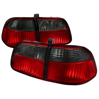 1999-2000 Honda Civic Sedan Tail Lights (Chrome Housing/Red Smoked Lens)