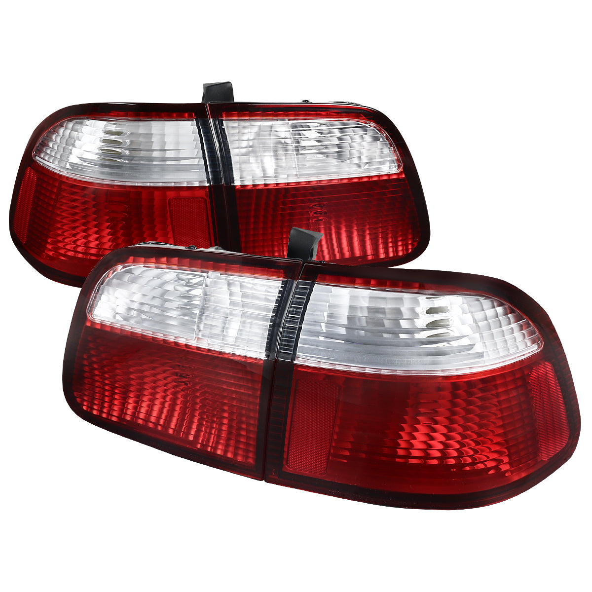 1999-2000 Honda Civic Sedan Tail Lights (Chrome Housing/Red Clear Lens)