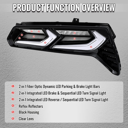 2014-2019 Chevrolet Corvette C7 Sequential LED Turn Signal C8-Style Tail Lights (Black Housing / Clear Lens)