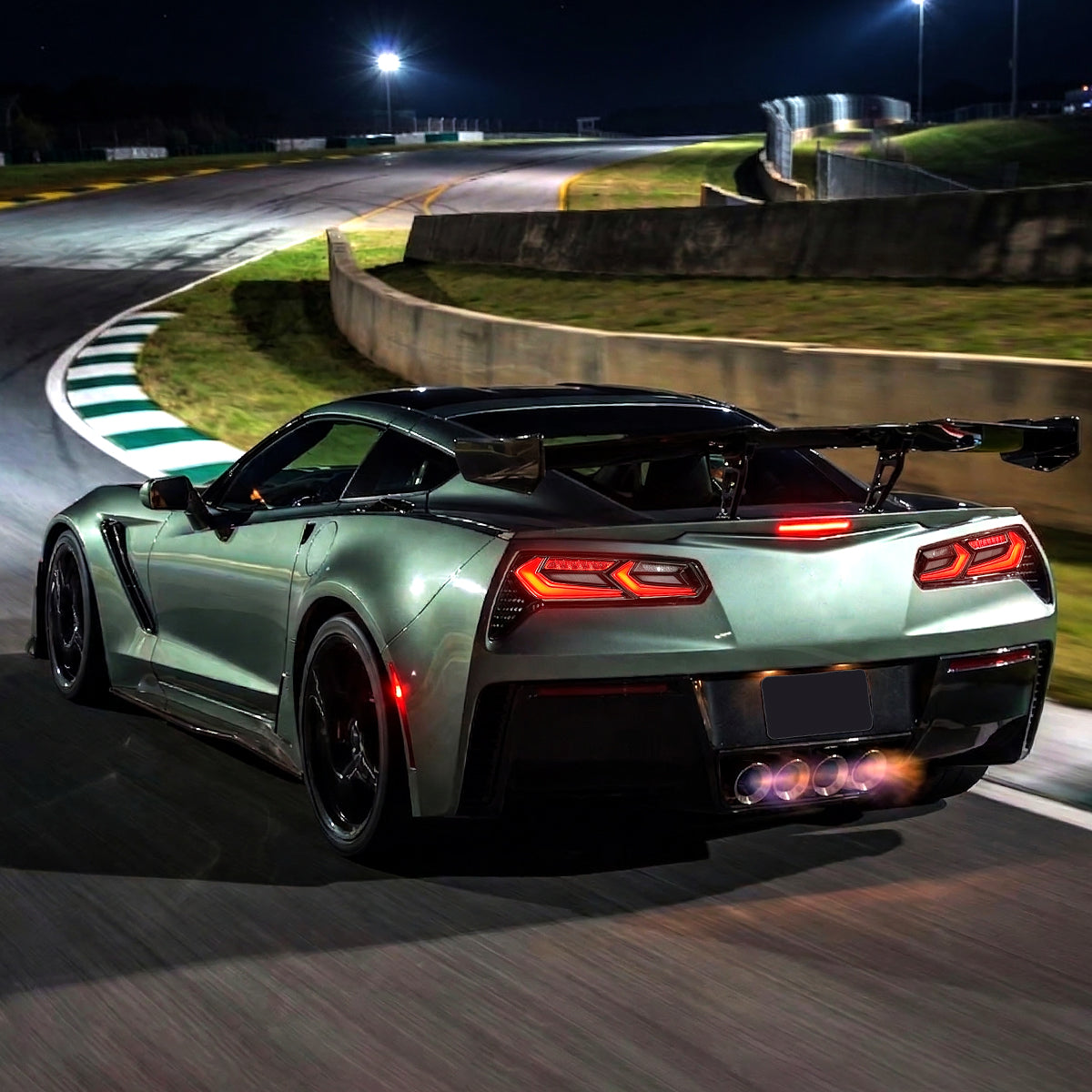 2014-2019 Chevrolet Corvette C7 Sequential LED Turn Signal C8-Style Tail Lights (Black Housing / Clear Lens)