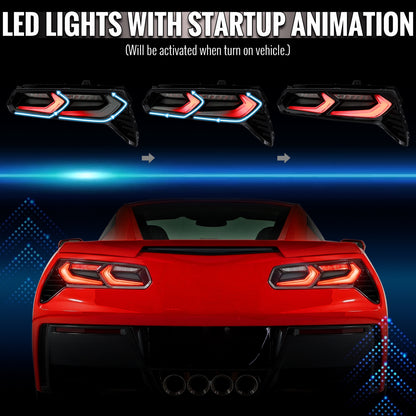 2014-2019 Chevrolet Corvette C7 Sequential LED Turn Signal C8-Style Tail Lights (Black Housing / Smoked Lens)
