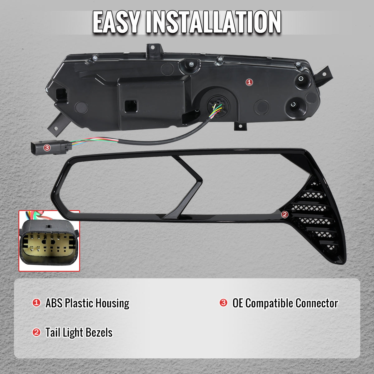 2014-2019 Chevrolet Corvette C7 Sequential LED Turn Signal C8-Style Tail Lights (Black Housing / Smoked Lens)