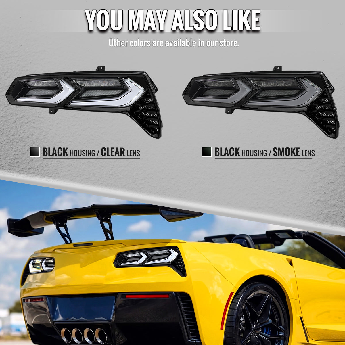 2014-2019 Chevrolet Corvette C7 Sequential LED Turn Signal C8-Style Tail Lights (Black Housing / Smoked Lens)