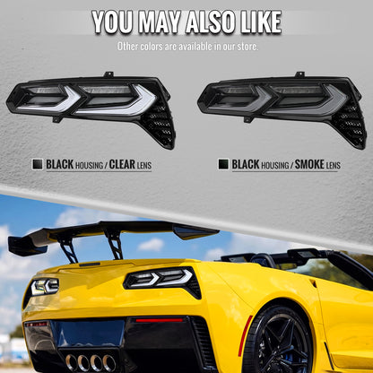 2014-2019 Chevrolet Corvette C7 Sequential LED Turn Signal C8-Style Tail Lights (Black Housing / Smoked Lens)