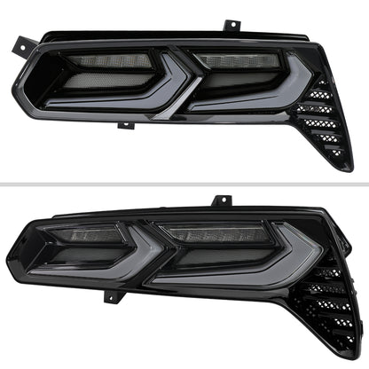 2014-2019 Chevrolet Corvette C7 Sequential LED Turn Signal C8-Style Tail Lights (Black Housing / Smoked Lens)