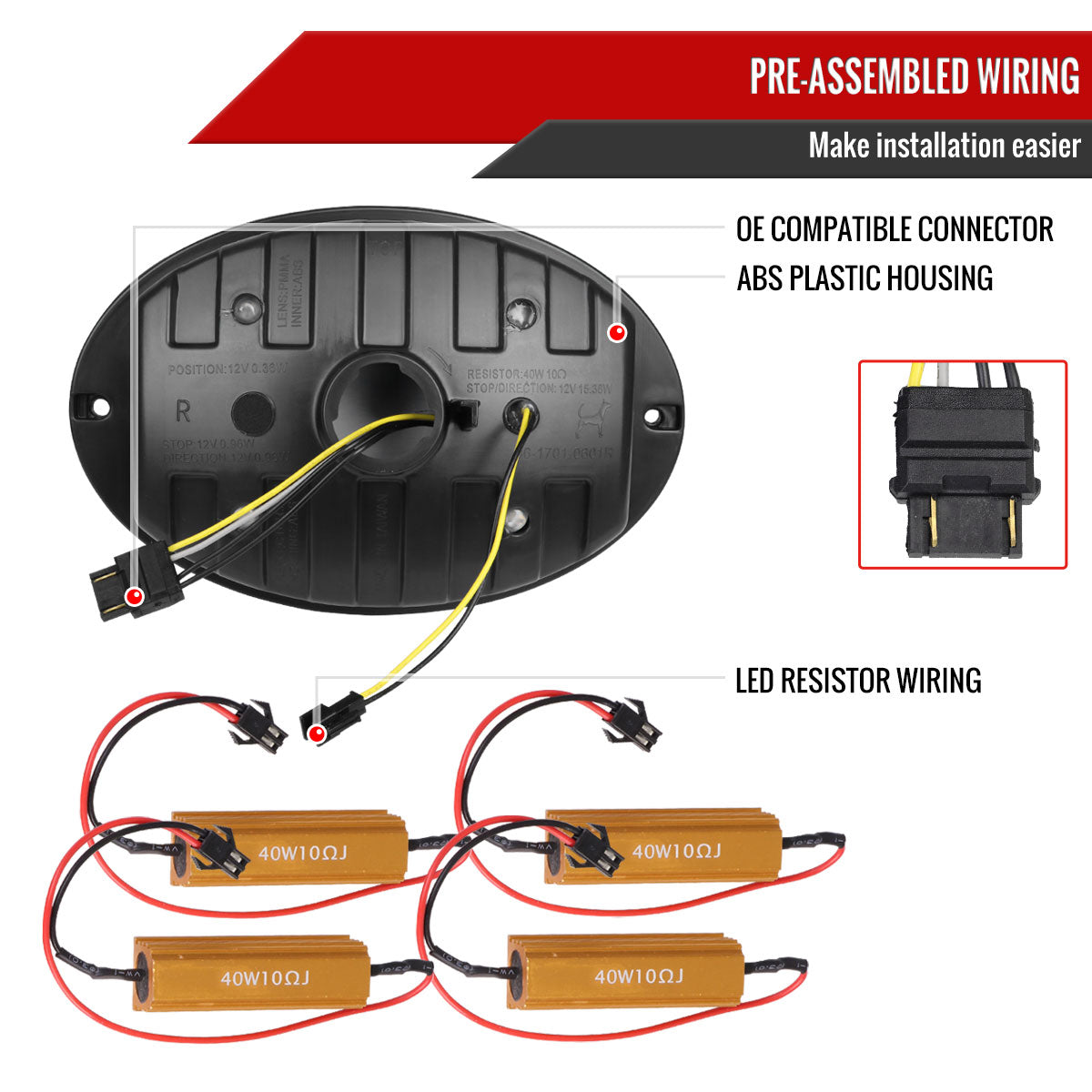 1997-2004 Chevrolet Corvette C5 4 PC White LED Bar Tail Lights (Matte Black Housing/Clear Lens)