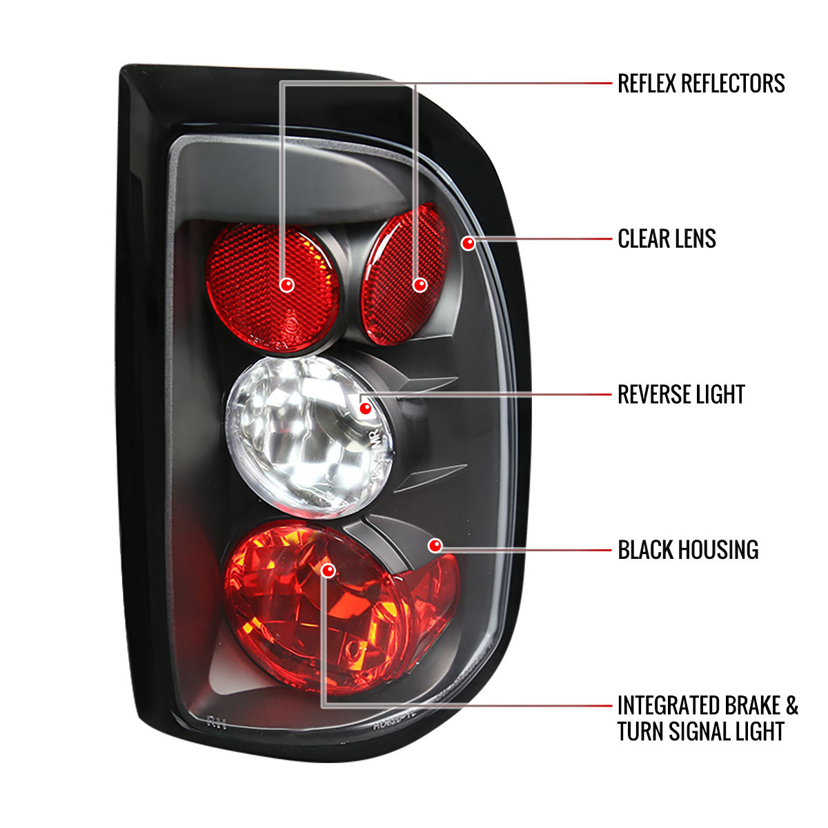1997-2004 Dodge Dakota Tail Lights (Matte Black Housing/Clear Lens)