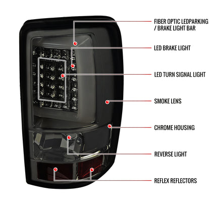 2000-2006 Chevrolet Suburban/Tahoe GMC Yukon/Yukon XL LED C Bar Tail Lights (Chrome Housing/Smoked Lens)