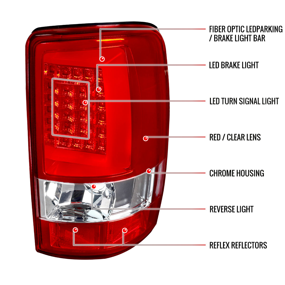 2000-2006 Chevrolet Suburban/Tahoe GMC Yukon/Yukon XL LED C Bar Tail Lights (Chrome Housing/Red Clear Lens)