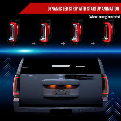 2007-2014 Chevrolet Tahoe/Suburban / 2007-2014 GMC Yukon/Yukon Denali LED Sequential Turn Signal Tail Lights  (Jet Black Housing/Clear Lens)
