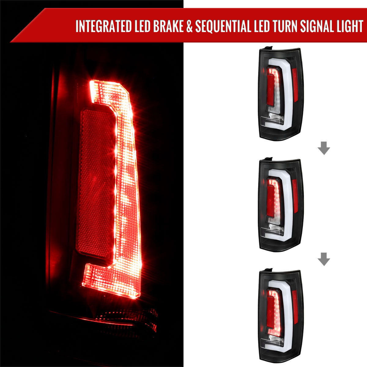 2007-2014 Chevrolet Tahoe/Suburban / 2007-2014 GMC Yukon/Yukon Denali LED Sequential Turn Signal Tail Lights  (Matte Black Housing/Clear Lens)