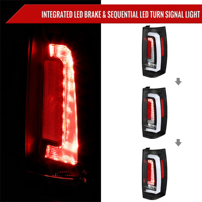 2007-2014 Chevrolet Tahoe/Suburban / 2007-2014 GMC Yukon/Yukon Denali LED Sequential Turn Signal Tail Lights  (Matte Black Housing/Clear Lens)