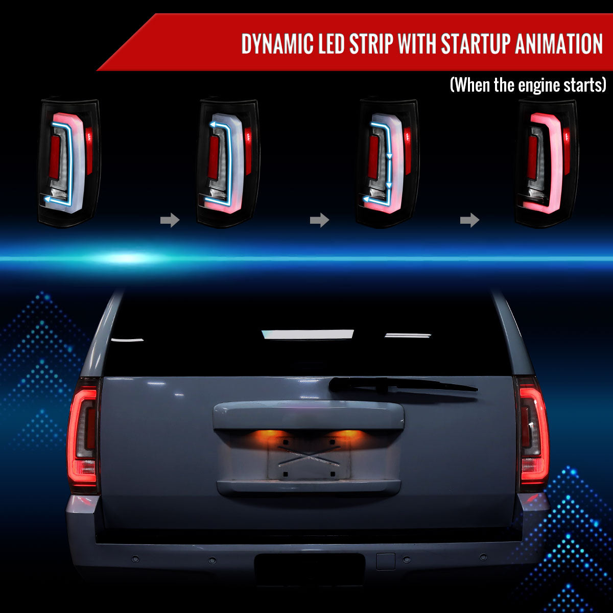 2007-2014 Chevrolet Tahoe/Suburban / 2007-2014 GMC Yukon/Yukon Denali LED Sequential Turn Signal Tail Lights  (Matte Black Housing/Clear Lens)