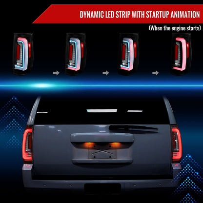 2007-2014 Chevrolet Tahoe/Suburban / 2007-2014 GMC Yukon/Yukon Denali LED Sequential Turn Signal Tail Lights  (Matte Black Housing/Clear Lens)