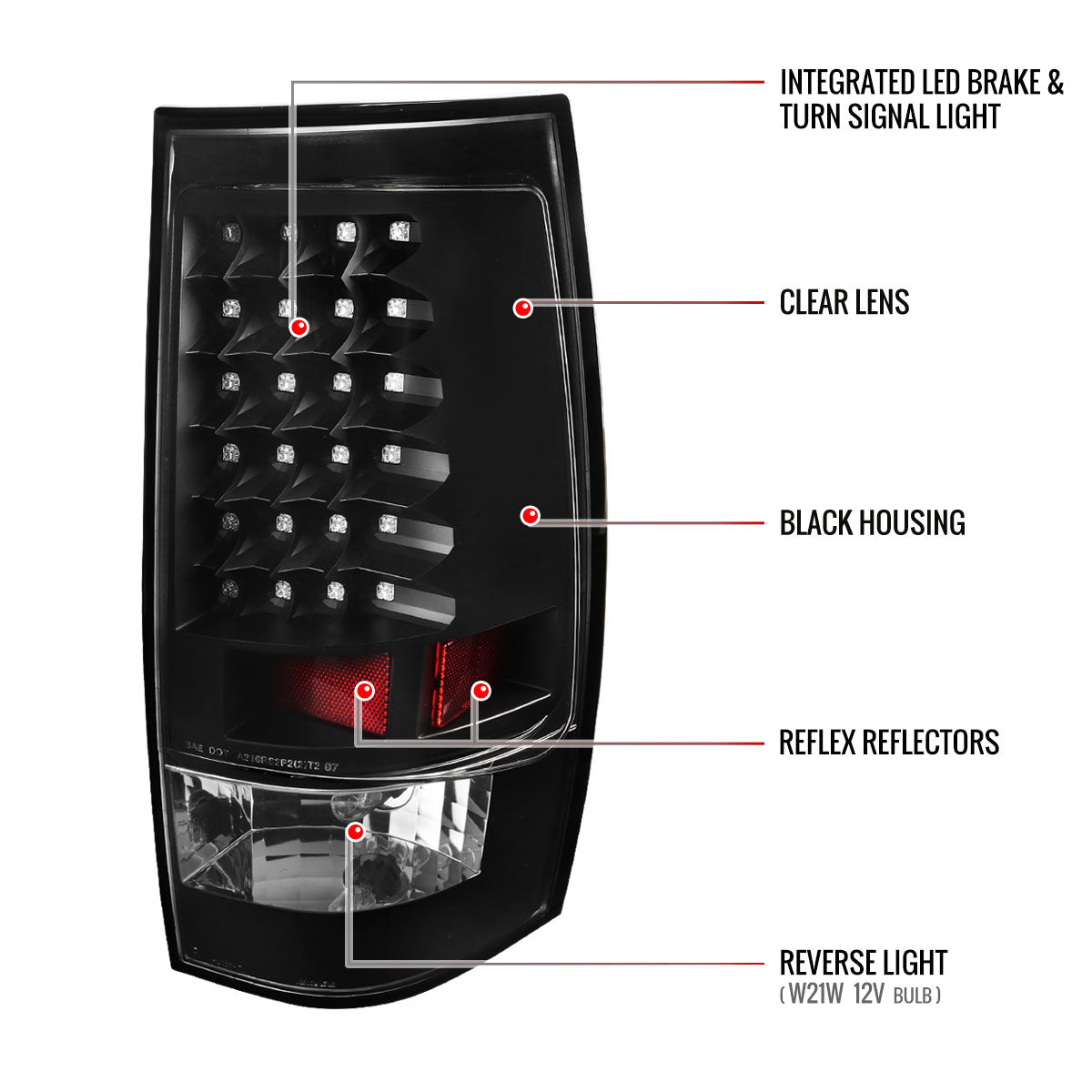 2007-2014 Chevrolet Tahoe/Suburban LED Tail Lights (Matte Black Housing/Clear Lens)