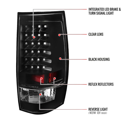 2007-2014 Chevrolet Tahoe/Suburban LED Tail Lights (Matte Black Housing/Clear Lens)