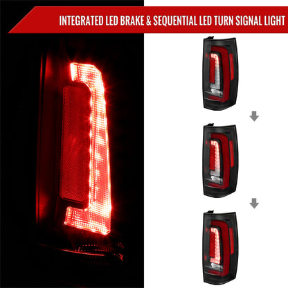 2007-2014 Chevrolet Tahoe/Suburban / 2007-2014 GMC Yukon/Yukon Denali Red LED Sequential Turn Signal Tail Lights  (Matte Black Housing/Clear Lens)