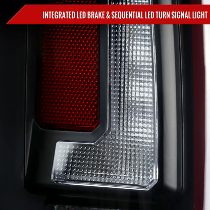 2007-2014 Chevrolet Tahoe/Suburban / 2007-2014 GMC Yukon/Yukon Denali Red LED Sequential Turn Signal Tail Lights  (Matte Black Housing/Clear Lens)