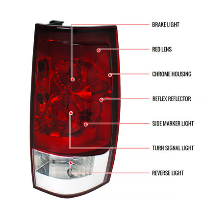 2007-2014 Chevrolet Tahoe/Suburban Tail Lights (Chrome Housing/Red Clear Lens)