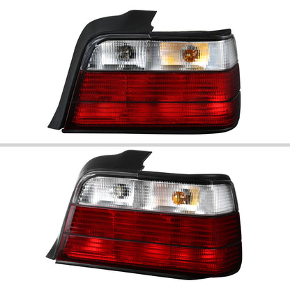 1992-1998 BMW E36 3 Series Sedan Tail Lights (Chrome Housing/Red Clear Lens)
