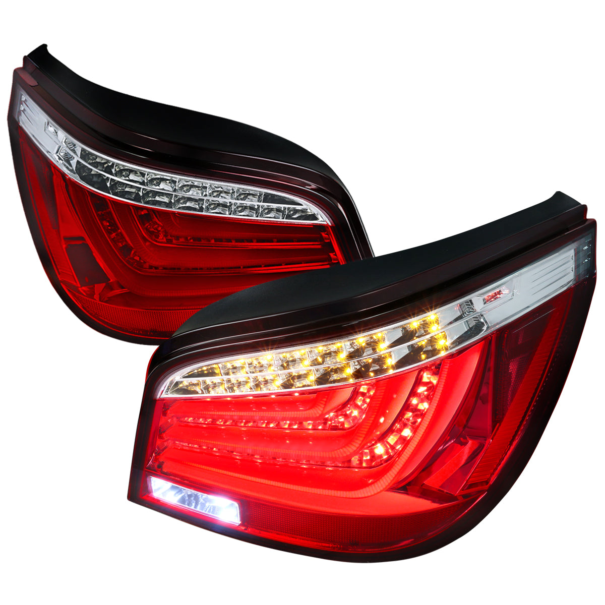 2004-2007 BMW E60 5 Series Sedan LED Tail Lights (Chrome Housing/Red Clear Lens)