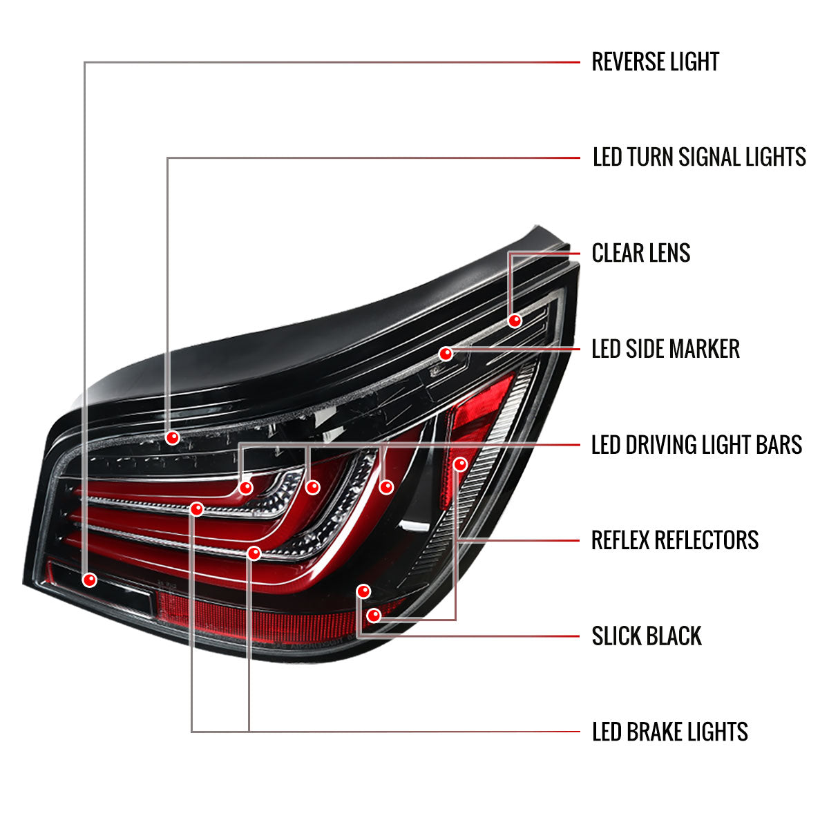 2008-2010 BMW E60 5 Series Sedan LED Tail Lights (Jet Black Housing/Clear Lens)