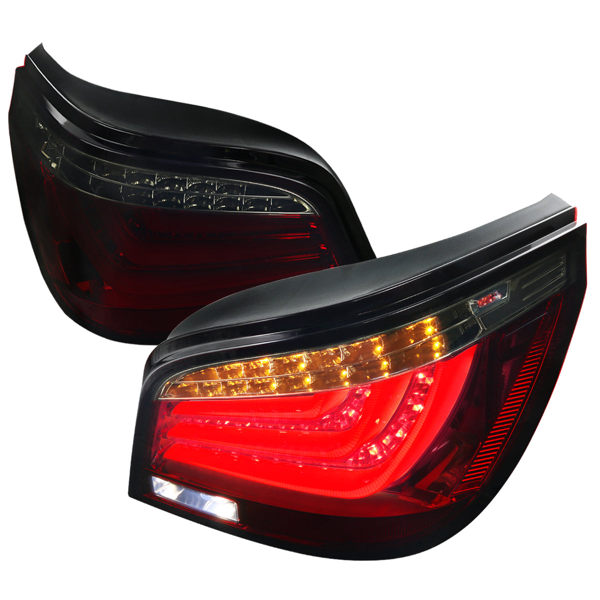 2008-2010 BMW E60 5 Series Sedan LED Tail Lights (Chrome Housing/Red Smoked Lens)
