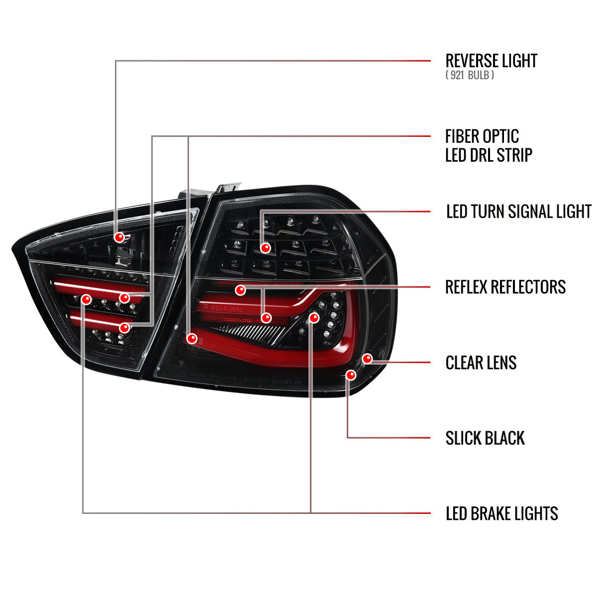 2006-2008 BMW E90 3 Series Sedan Red LED Tail Lights (Jet Black Housing/Clear Lens)
