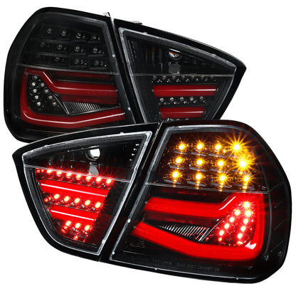 2006-2008 BMW E90 3 Series Sedan Red LED Tail Lights (Jet Black Housing/Clear Lens)