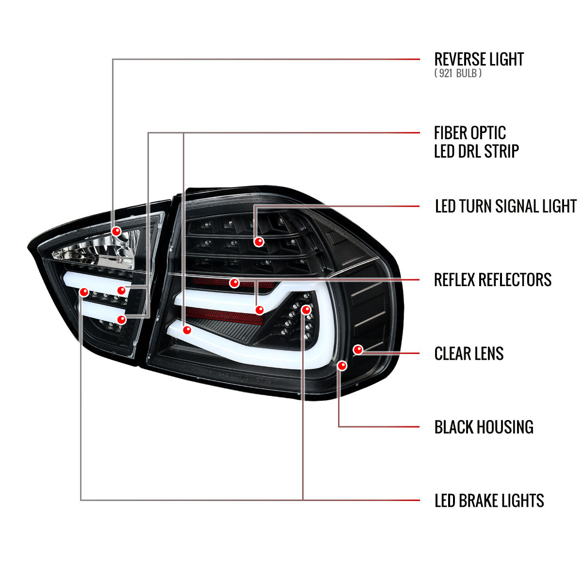 2006-2008 BMW E90 3 Series Sedan LED Tail Lights (Matte Black Housing/Clear Lens)
