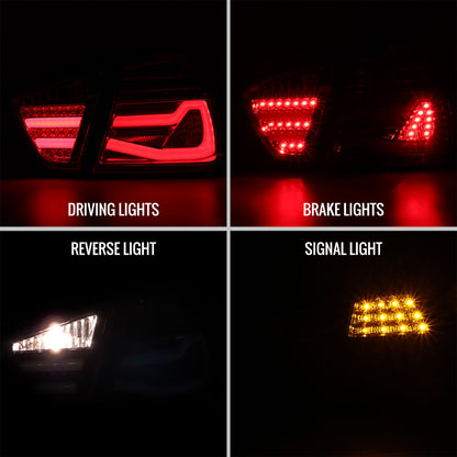 2006-2008 BMW E90 3 Series Sedan LED Tail Lights (Chrome Housing/Red Clear Lens)